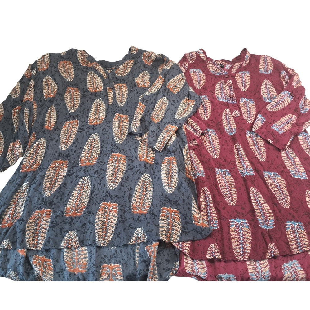Baby Doll Lot of 2 Leaf Print Henley Tunics Womens 3XL Top High Low 3/4 Sleeve